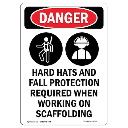 OSHA Danger Sign, Hard Hats And Fall, 5in X 3.5in Decal